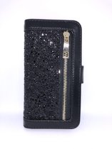 Apple iPhone SE (2020)~ Luxury Glitter Design Wallet/Book Case met pasjes (Zwart)
