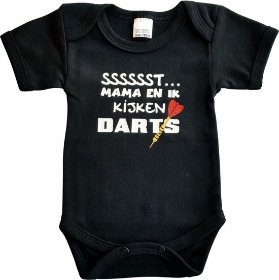 Barboteuse noire avec "Sssssst ... Maman et moi regardons les fléchettes "- taille 74/80 - fête des mères, enceinte, cadeau, cadeau de maternité, drôle, cadeau, bébé, texte
