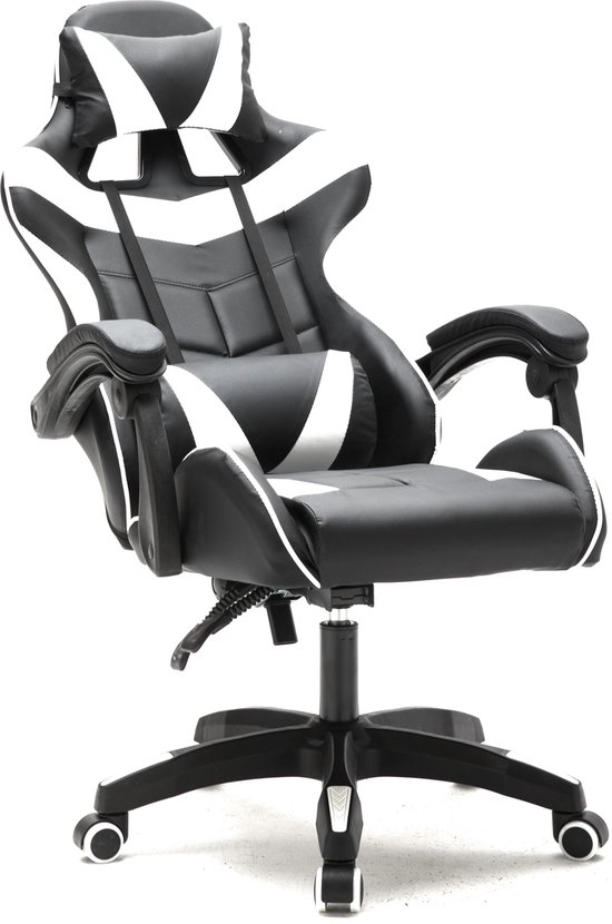 Gamestoel Cyclone tieners - bureaustoel - racing gaming stoel - wit zwart - VDD Gaming