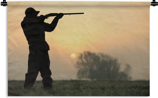 Tenture murale Chasse Silhouette d un chasseur pointant son