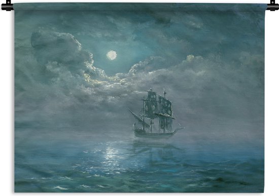 Wandkleed Zeilschepen Illustratie - Illustratie van een zeilschip in de nacht Wandkleed katoen 180x135 cm - Wandtapijt met foto