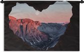 Wandkleed Natuur  - Zonsondergang vanuit hartvormige grot Wandkleed katoen 180x120 cm - Wandtapijt met foto XXL / Groot formaat!