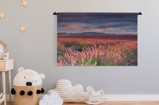 Tapisserie Calme - Champ de lavande au coucher du soleil calme Tapisserie en coton 120x80 cm - Tapisserie murale avec photo