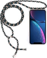 Four-Corner Anti-Fall transparante TPU mobiele telefoonhoes met lanyard voor iPhone XR (groen beige zwart)