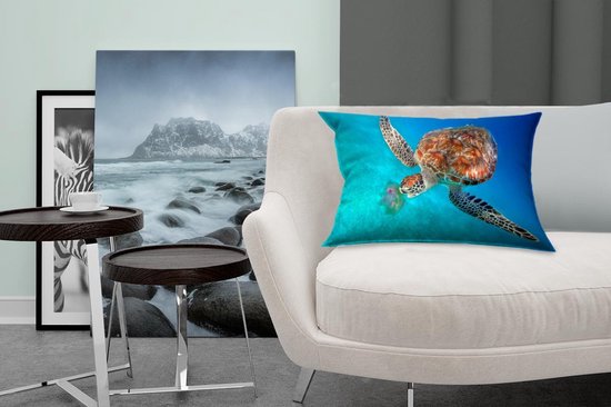 Sierkussen' intérieur Tortue - Tortue verte avec méduse - 50x30 cm - Coussin intérieur rectangulaire en coton