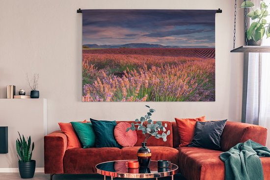 Tapisserie Calme - Champ de lavande à un coucher de soleil calme Tapisserie coton 180x120 cm - Tapisserie murale avec photo XXL / Groot format !