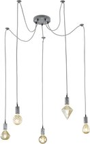 LED Hanglamp - Hangverlichting - Iona Cardino - E27 Fitting - 5-lichts - Rond - Antiek Grijs - Aluminium