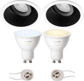 PHILIPS HUE - LED Spot Set GU10 - White Ambiance - Bluetooth - Prima Zano Pro - Inbouw Rond - Mat Zwart/Wit - Kantelbaar - Ø93mm