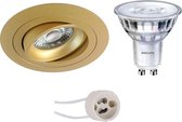 PHILIPS - LED Spot Set - SceneSwitch 827 36D - Prima Alpin Pro - GU10 Fitting - Dimbaar - Inbouw Rond - Mat Goud - 1.5W-5W - Warm Wit 2200K-2700K - Kantelbaar - Ø92mm