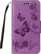 Samsung Galaxy A8 (2018) Hoesje - Mobigear - Butterfly Serie - Kunstlederen Bookcase - Paars - Hoesje Geschikt Voor Samsung Galaxy A8 (2018)