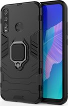 Huawei P40 Lite E Hoesje - Mobigear - Armor Ring Serie - Hard Kunststof Backcover - Zwart - Hoesje Geschikt Voor Huawei P40 Lite E