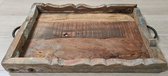 dienblad industrieel - oud hout - rechthoek - handvatten