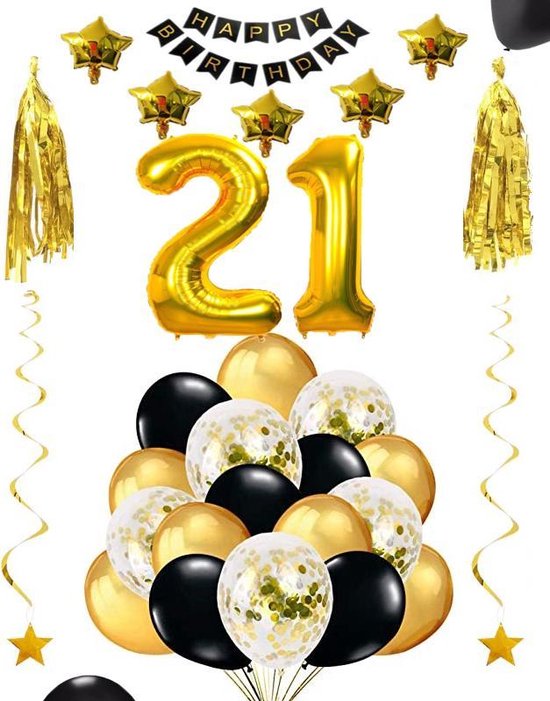 21 jaar verjaardag feest pakket Versiering Ballonnen voor feest 21 jaar. Ballonnen slingers sterren opblaasbare cijfers 21