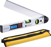 Neoteck® Digitale Hoekmeter Inclusief Batterij en Waterpas functie- LCD scherm met achtergrondverlichting- Vergrendel knop en Opbergtas- 44.2x6.7x4.7 cm- 550 Gram- Wit