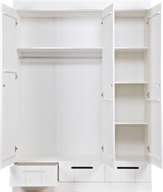 WOOOD Connect Kledingkast 3-Deurs met Lade - Grenen - Wit - 195x140x53