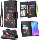 Voor xiaomi redmi k20 / mi 9t gekleurde tekening patroon rits horizontale flip lederen case met houder & kaartsleuven & portemonnee (beer)