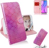 Voor xiaomi redmi 9 effen kleur kleurrijke magnetische gesp horizontale flip pu lederen case met houder & kaartsleuven & portemonnee & lanyard (roze)