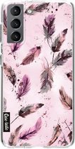 Casetastic Samsung Galaxy S21 4G/5G Hoesje - Softcover Hoesje met Design - Feathers Pink Print