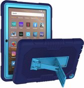 Voor Amazon Kindle Fire HD 8 (2020) siliconen in contrastkleur + pc-beschermhoes met houder (marineblauw + blauw)