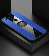 Voor OPPO R15 Standard Edition XINLI stiksels Textue schokbestendig TPU beschermhoes met ringhouder (blauw)