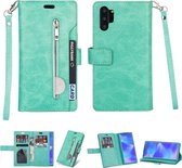 Voor Samsung Galaxy Note10 + Multifunctionele Rits Horizontale Flip Leren Case met Houder & Portemonnee & 9 Kaartsleuven & Lanyard (Mintgroen)