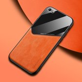 Voor iPhone 6 / 6S All-inclusive leer + telefoonhoes van organisch glas met metalen ijzeren plaat (oranje)