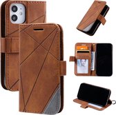 Voor iPhone 12 Skin Feel Splicing Horizontale flip lederen tas met houder & kaartsleuven & portemonnee & fotolijst (bruin)