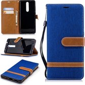 Kleurafstemming Denim Texture Leren Case voor Nokia 5.1 (2018), met houder & kaartsleuven & portemonnee & draagkoord (koningsblauw)
