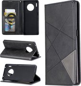 Voor huawei mate 30 pro ruit textuur horizontale flip magnetische lederen tas met houder en kaartsleuven (zwart)