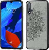 Mandala-patroon met reliÃ«f PC + TPU + stoffen telefoonhoes voor Huawei Nova5 en Nova 5 Pro, met draagkoord en magnetisch (grijs)