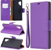 Litchi Texture Pure Color Horizontale Flip PU lederen tas met houder & kaartsleuven & portemonnee & lanyard voor Galaxy Note10 + (paars)