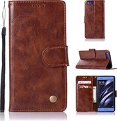 Voor xiaomi mi 6 retro koperen knop gek paard horizontale flip pu lederen tas met houder & kaartsleuven & portemonnee & lanyard (bruin)