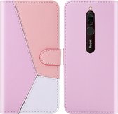 Voor Xiaomi Redmi 8 Tricolor stiksels Horizontale Flip TPU + PU lederen tas met houder & kaartsleuven & portemonnee (roze)