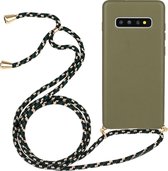 Voor Galaxy S10 Plus tarwestro-materiaal + TPU-beschermhoes met draagkoord (legergroen)