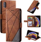 Voor iPhone XS / X Skin Feel Splicing Horizontale Flip Leather Case met houder & kaartsleuven & portemonnee & fotolijst (bruin)