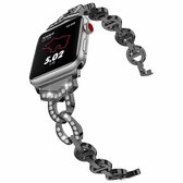 8-vormige VO met diamanten bezette massieve roestvrijstalen polsband Horlogeband voor Apple Watch Series 3 & 2 & 1 38 mm (zwart)