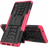 Voor LG Velvet Tyre Texture Shockproof TPU + PC beschermhoes met houder (Rose Red)