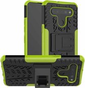 Voor LG K41S / K51S Tyre Texture Shockproof TPU + PC beschermhoes met houder (groen)