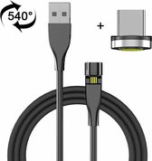 1 m USB naar USB-C / Type-C 540 graden roterende magnetische oplaadkabel (zwart)