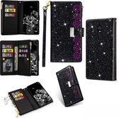 Voor Geschikt voor Xiaomi Redmi 8A / 8A Dual / 8 Multi-card slots Sterrenhemel Laser Carving Glitter Rits Horizontale Flip lederen tas met houder & Portemonnee & Lanyard (zwart)