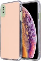 Voor iPhone X / XS Fine Hole-serie TPU + acryl anti-fall spiegel telefoon beschermhoes (roze groen)