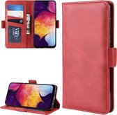Dual-side magnetische gesp horizontale flip lederen tas voor Galaxy A50, met houder & kaartsleuven & portemonnee & fotolijst (rood)