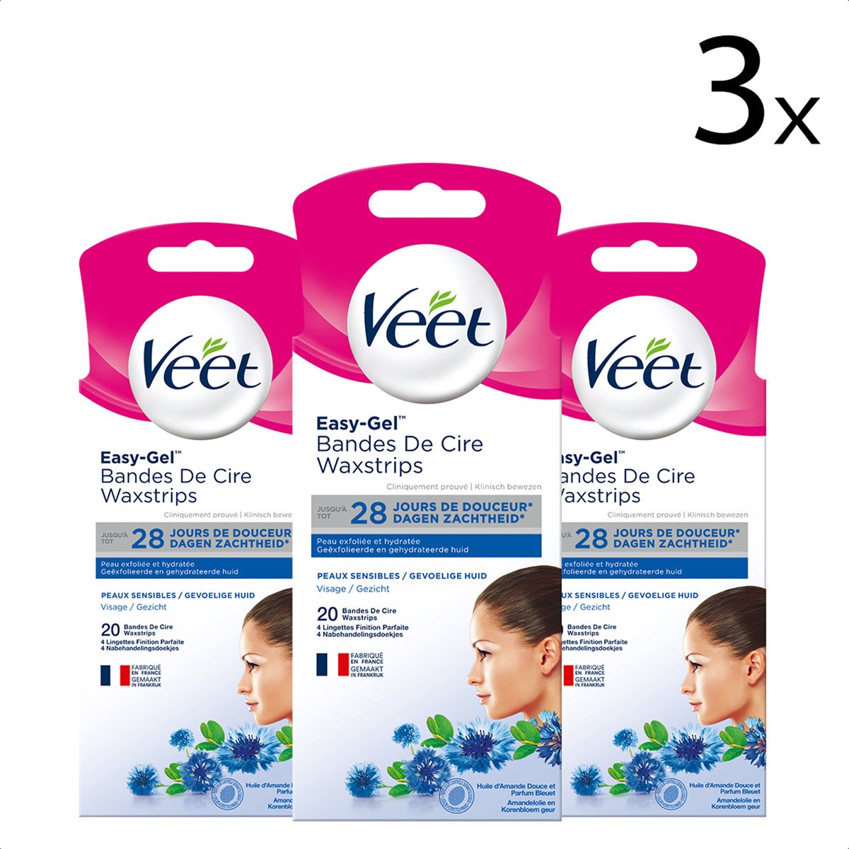 Veet - Ontharingsstrips - Gezicht Sensitive - 20 stuks x3