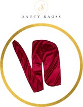 Saucy ragss – Durag – Premium kwaliteit zijdezachte durag – LANGE STRAP – wave cap – durag waves – Durag silky – Zijden materiaal – Goede stretch – WINE ROOD