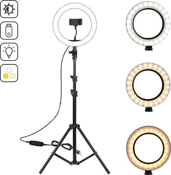 Pardon natuurlijk parlement Ringlamp 90-160 cm verstelbaar met telefoonhouder| 26 cm ringlamp |  Draaibaar en... | bol.com