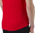 Rood fietsshirt met drie achterzakken.