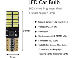 T10 Led Lamp (Set 2 stuks)  Type 12V/SMD | Canbus 5W5 | W5W | Led Signal Light | 12V | 6000K | 6500K |Stadslicht | Kentekenplaat Verlichting  | 4014 24SMD Helder Wit | Autolamp | Autolampen | Car licht | Lampen |