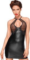 Wetlook keyhole mini dress with lace embroidery - Black