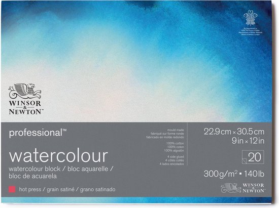 Winsor & Newton Professional Aquarelpapier Grain satiné Blok 4-zijdig gelijmd 300gr 20 vel 22,9x31cm - Winsor & Newton