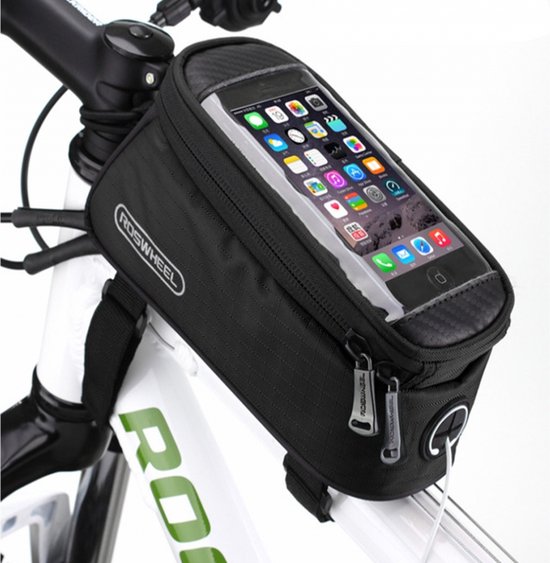 Waterdichte Telefoonhouder met opbergvak (maat M) voor fiets of mountainbike, Roswheel Telefoon - Fietstas - Frame. o.a. voor iPhone 6 / 6S / 6C, Galaxy S3, S4, S5, S5 plus, S5 mini, S5 Neo enz